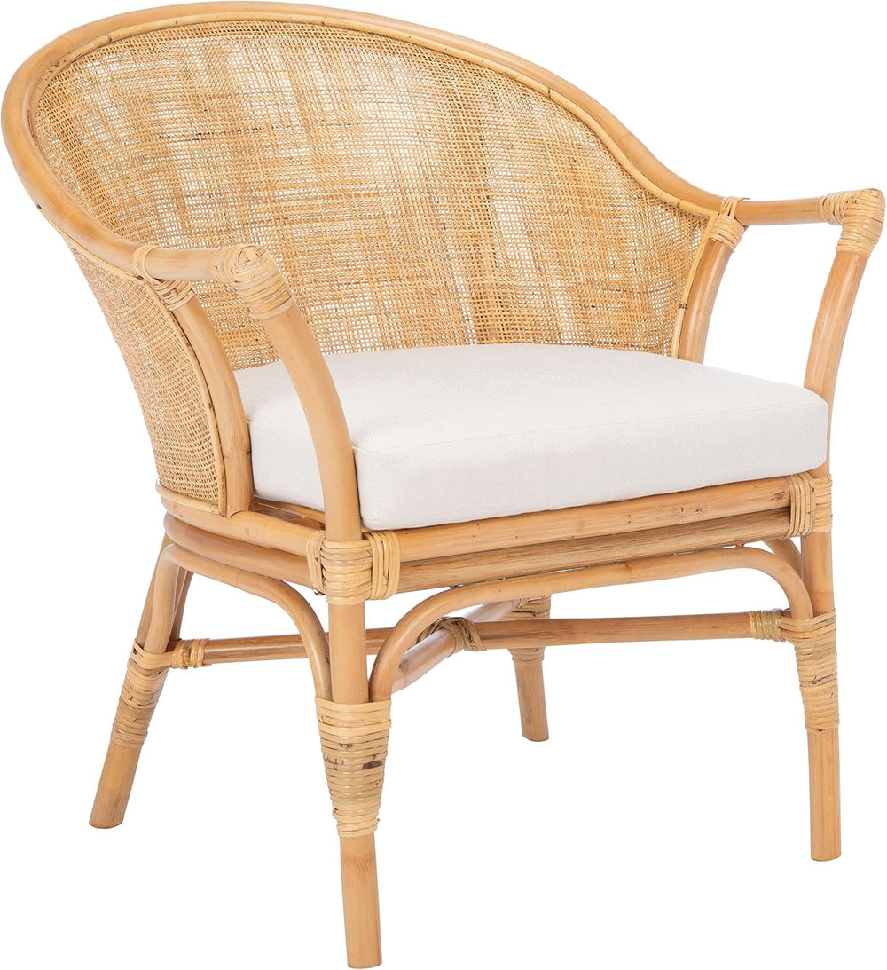 Safavieh Home Collection Dustin Rattan Cushion Accent Chair, Natural/White