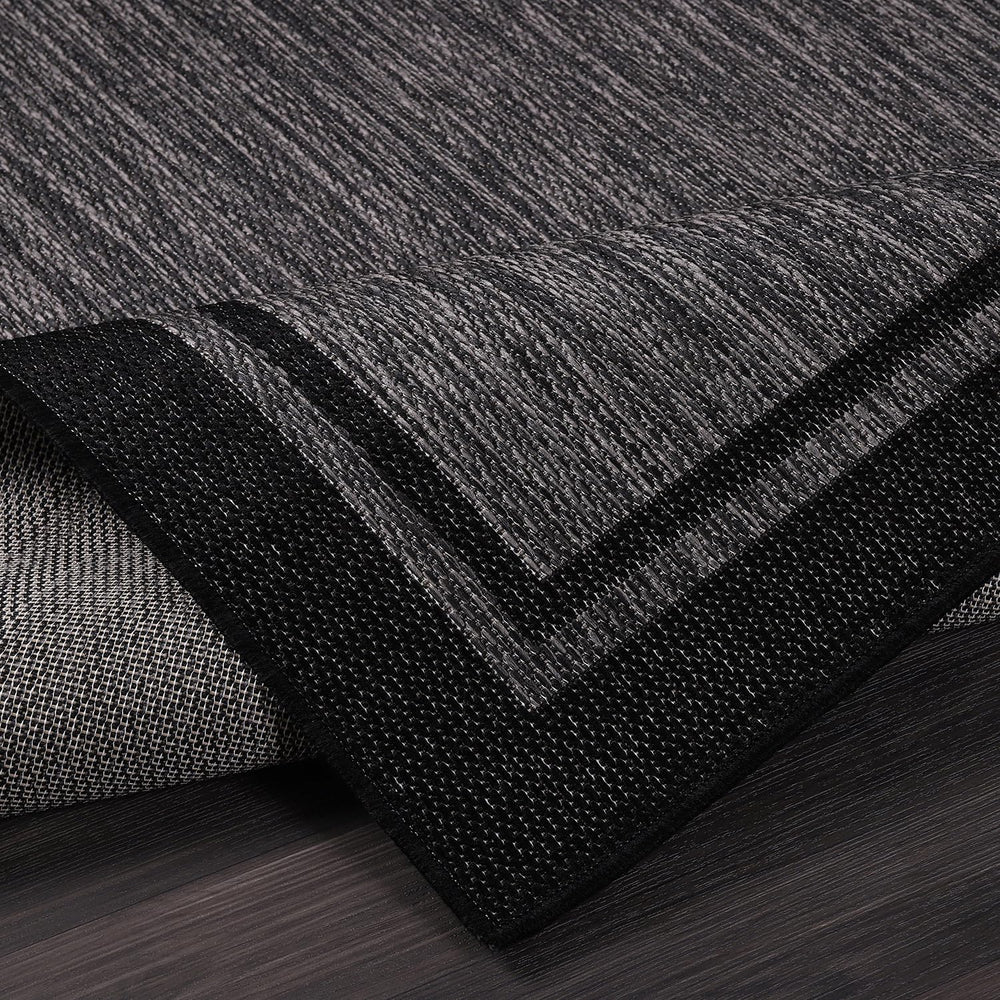 CAMILSON Indoor Outdoor Rug, 8x10 Bordered Dark Gray Black Modern Area Rugs f...