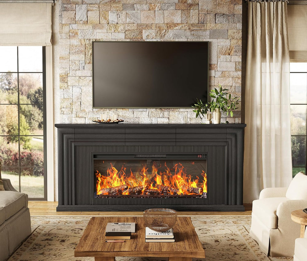 PRAISUN 70'' Fireplace TV Stand with 42'' Electric Fireplace,...