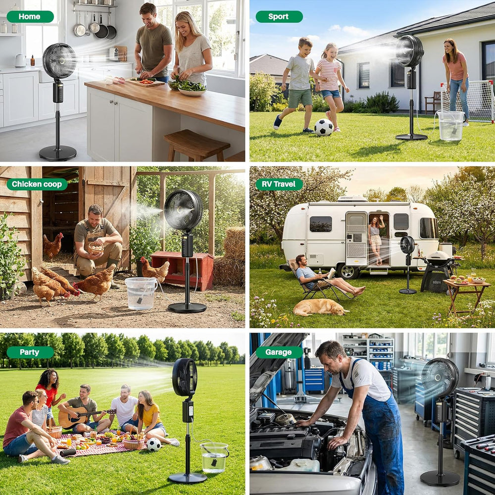 Ausic Outdoor Misting Fan for Patio, 【Max 50H】 Rechargeable Oscillating Fan