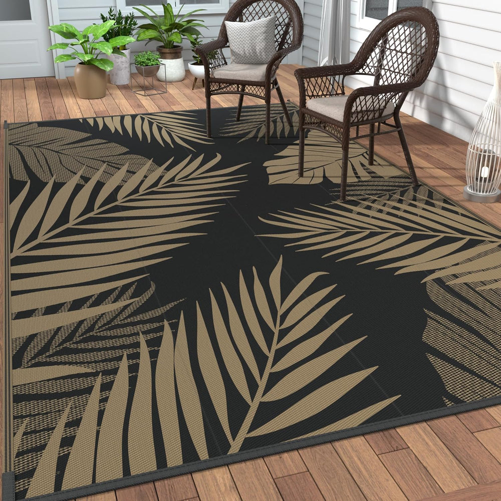 GENIMO Outdoor Rug, Waterproof Plastic Rugs for Patio, 5'x8' Black Brown