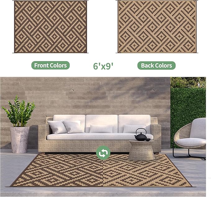 GENIMO Outdoor Rug for Patio Clearance, 6'x9' Reversible Plastic Stra...