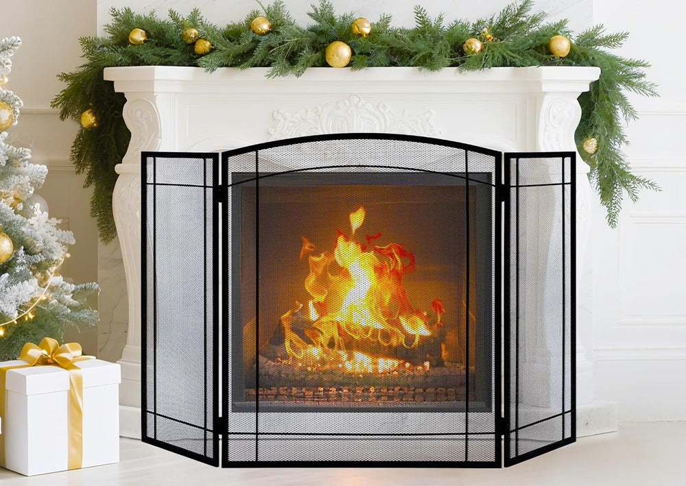 FEED GARDEN 3 Panel Fireplace Screen 48" W x 29" H Modern Foldable ...
