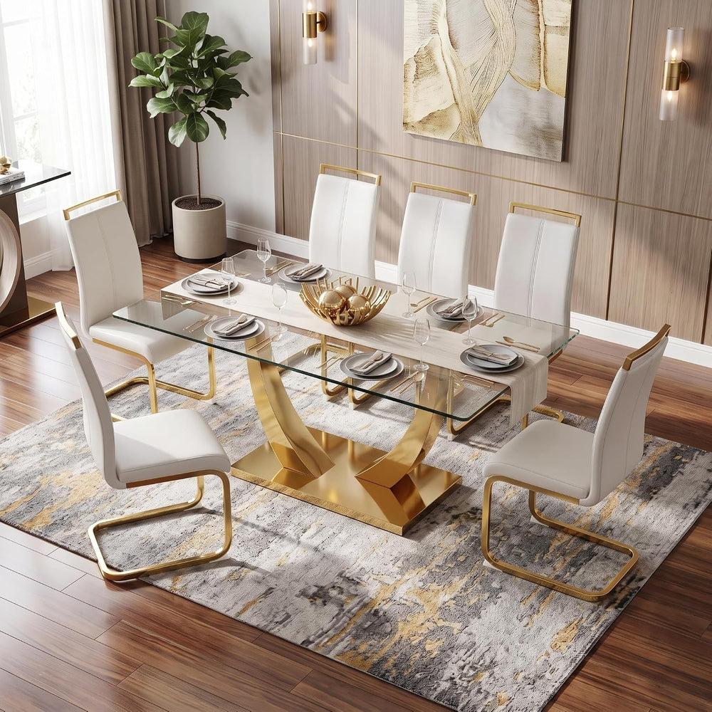 Glass Dining Table Set for 6, 71" Modern Dining Table Set for 6