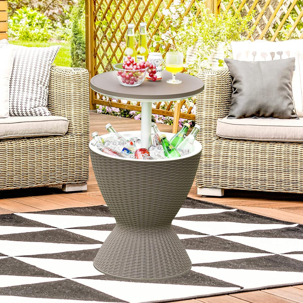 Tangkula Outdoor Cool Bar Table, Rattan Style Patio 8 Gallon Beer and Wine Co...