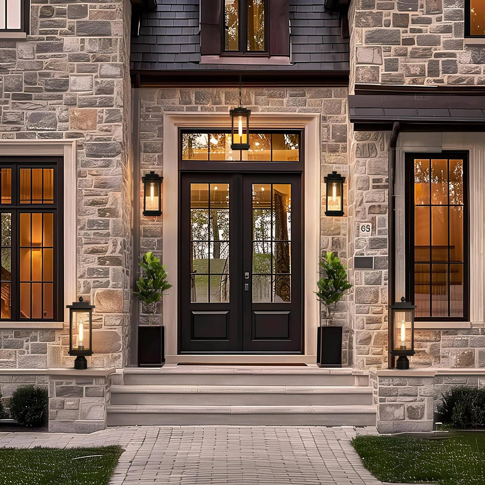 LALUZ Outdoor Post Lights, 1-Light Black Rectangular Post Lights Outdoor with...