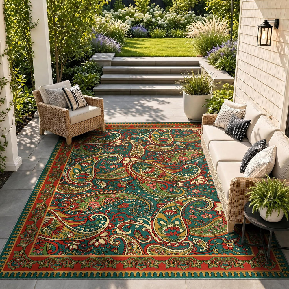 Arenarug Paisley Waterproof Outdoor Rug 4x6, UV Resistant, Terracotta