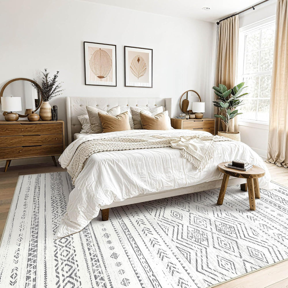Tortania Area Rug Living Room Rugs- 9x12 Washable Large Soft Neutral Boho Mor...