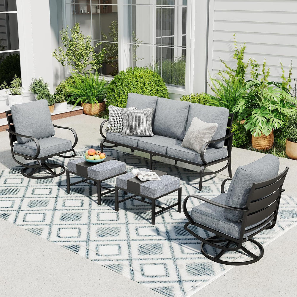 Sophia & William 5 Piece Metal Patio Furniture Set with Gray Cushions