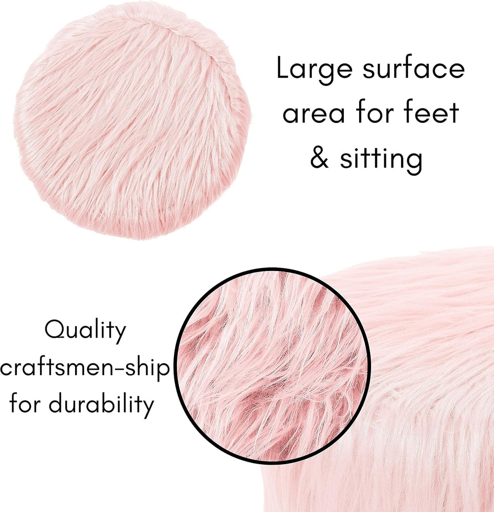 BIRDROCK HOME Faux Fur Foot Stool Ottoman – Upholstered Vanity Chair w/Natura...