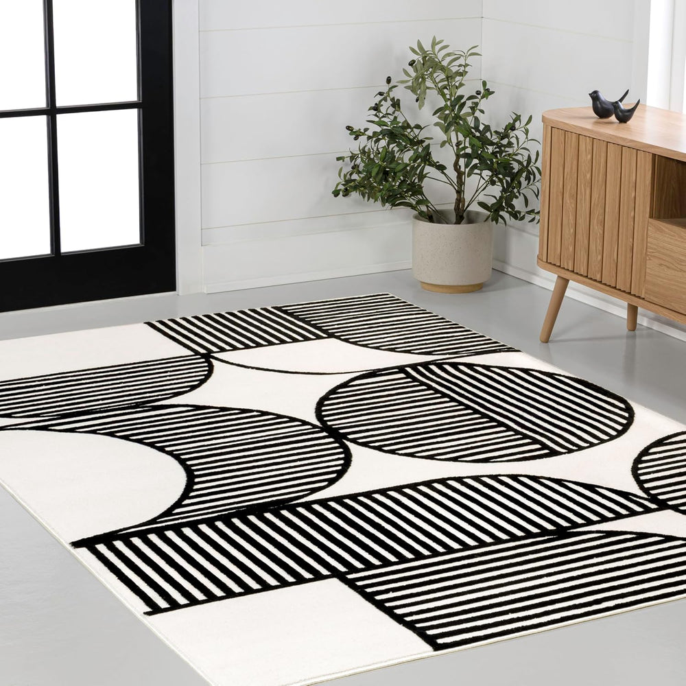 JONATHAN Y Nordby High-Low Arch Striped Black/White Indoor Area Rug, 4x6, Ind...