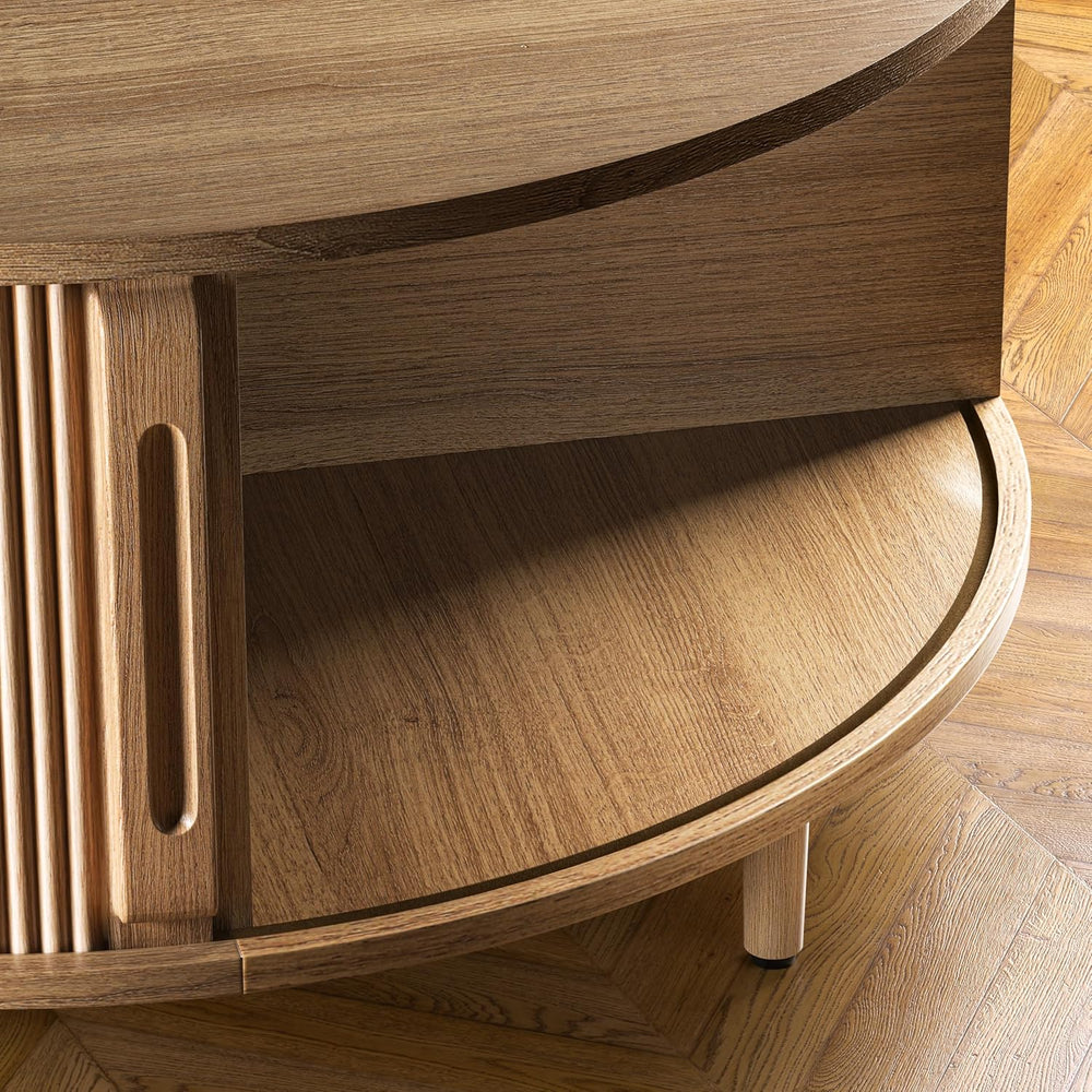 Round Coffee Table, 31.5" Fluted Center Table with Storage, Lift-Top Cof...