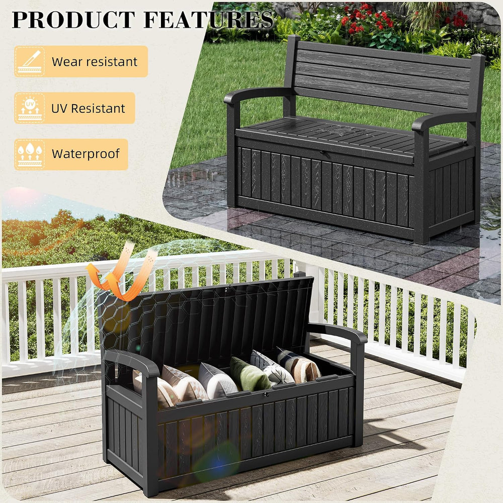 80 Gallon Deck Box Outdoor Storage Box Waterproof, Outdoor Storage Bench Doub...