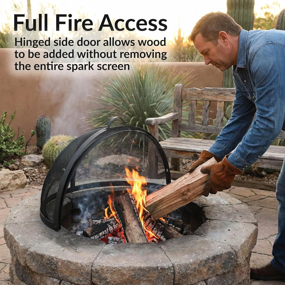 Sunnydaze Outdoor Fire Pit Screen Cover, Round, Easy Access Door, 36" Dia