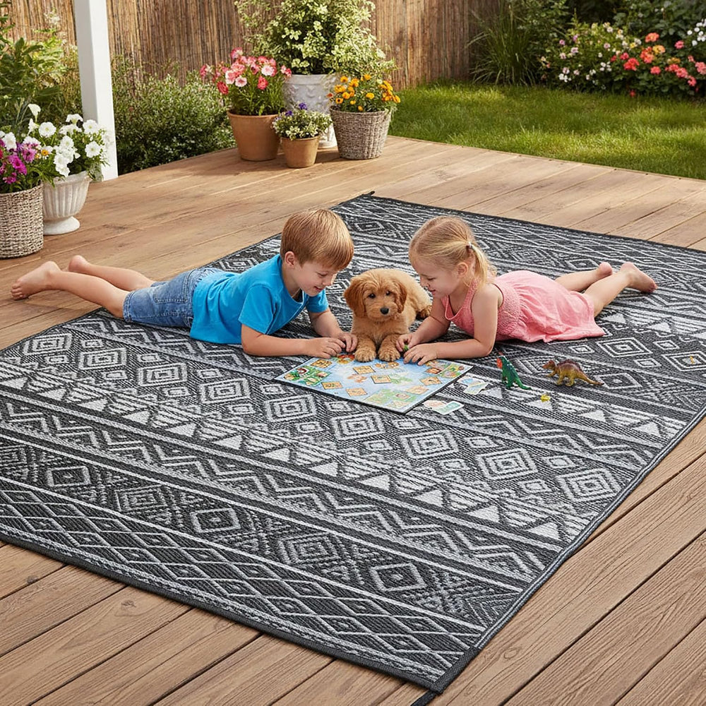 RURALITY Outdoor Rugs 9'x12' Waterproof for Patios Clearance,Plastic ...