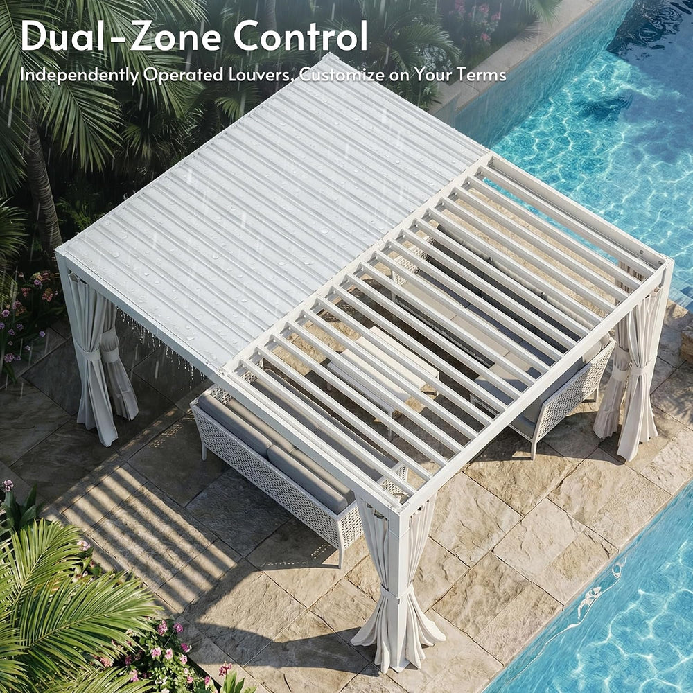 10x12FT Aluminum Outdoor Louvered Pergola with Screens & Netting