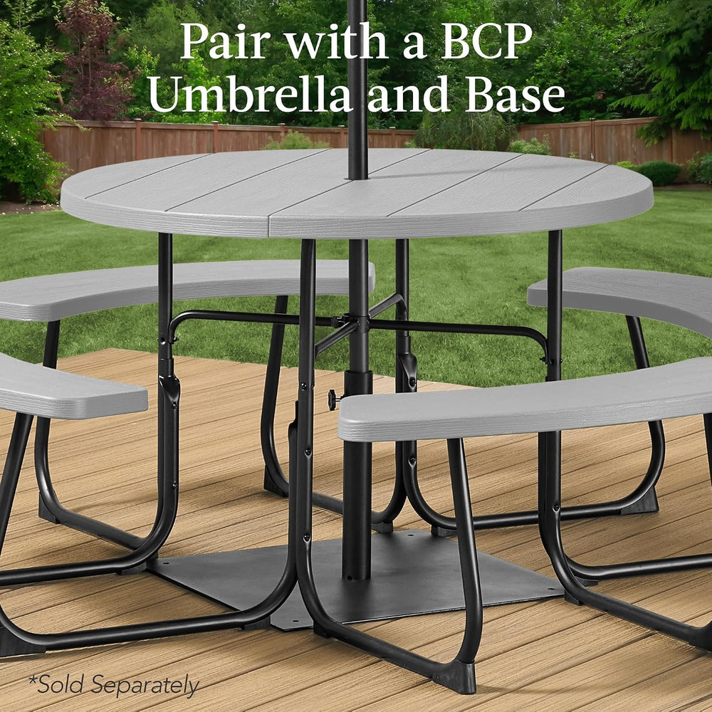 Best Choice Products 8-Person Outdoor Bench Patio Picnic Table, Circular w/ 4...