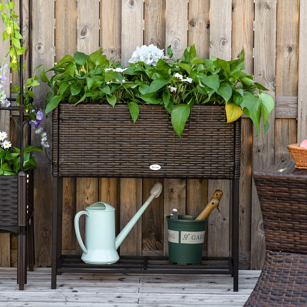 Outsunny Raised Garden Bed Elevated Planter Box Tool Storage Shelf Brown
