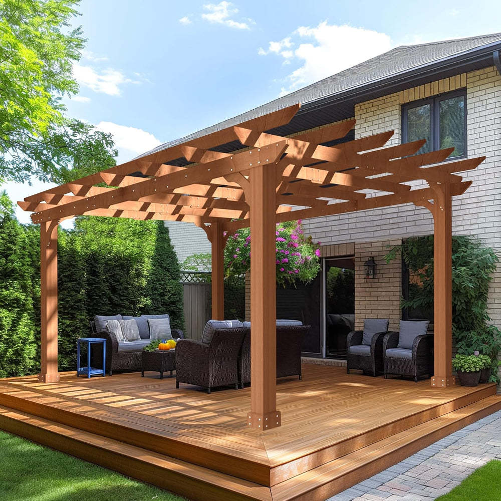 MUPATER 10' x12' Wooden Pergola, Pergola Kit with Stakes, All Cedar W...