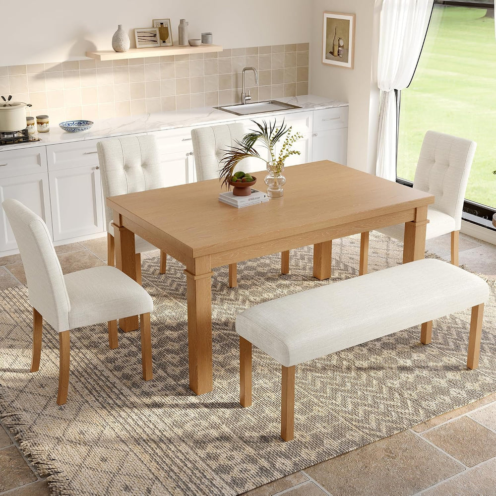 P PURLOVE 6 Piece Dining Table Set, Wood Rectangle Kitchen Table with 4 Uphol...