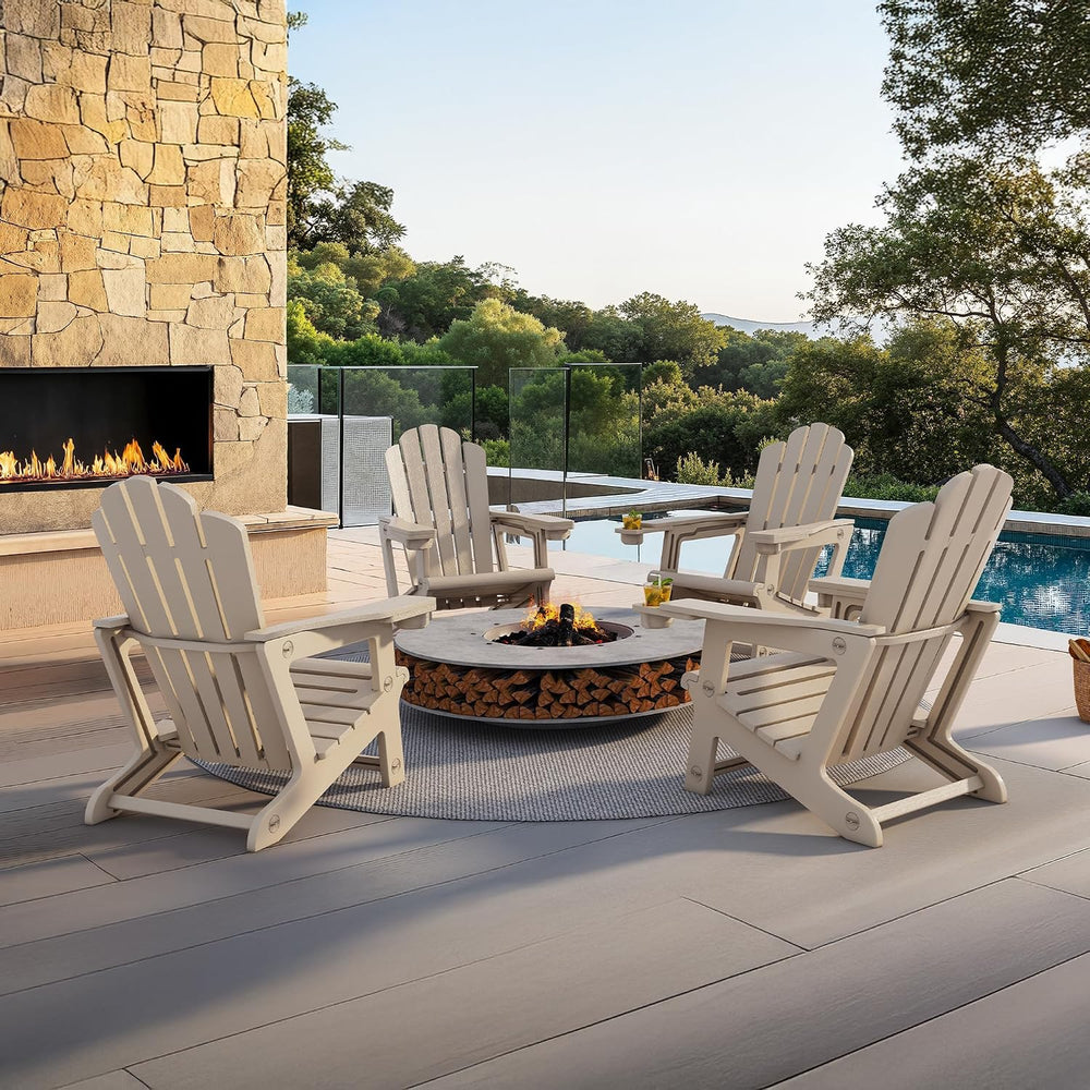 PURPLE LEAF HDPE Adirondack Chairs Set of 4 with Cup Holders, Light Beige