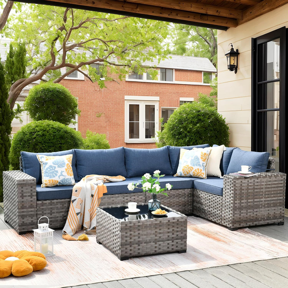 ovios 6 Pieces Patio Furniture Set, Outdoor Wicker Sectional Sofa with Coffee...