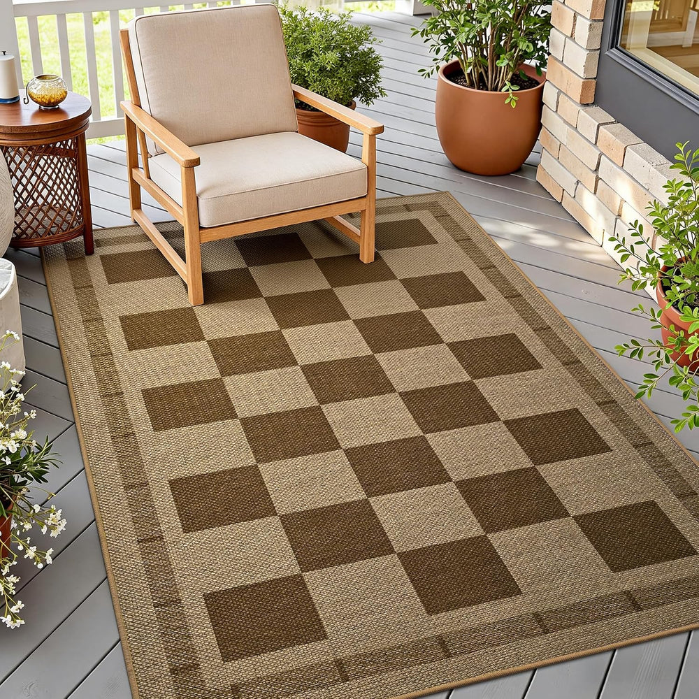 3x5 Outdoor Rug, Jute Checkered Rugs, Patio, Entryway, Balcony, Porch Rug
