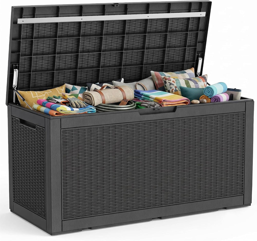 PatioZen 150 Gallon Resin Deck Box, Lockable Patio Outdoor Storage Box for Fu...