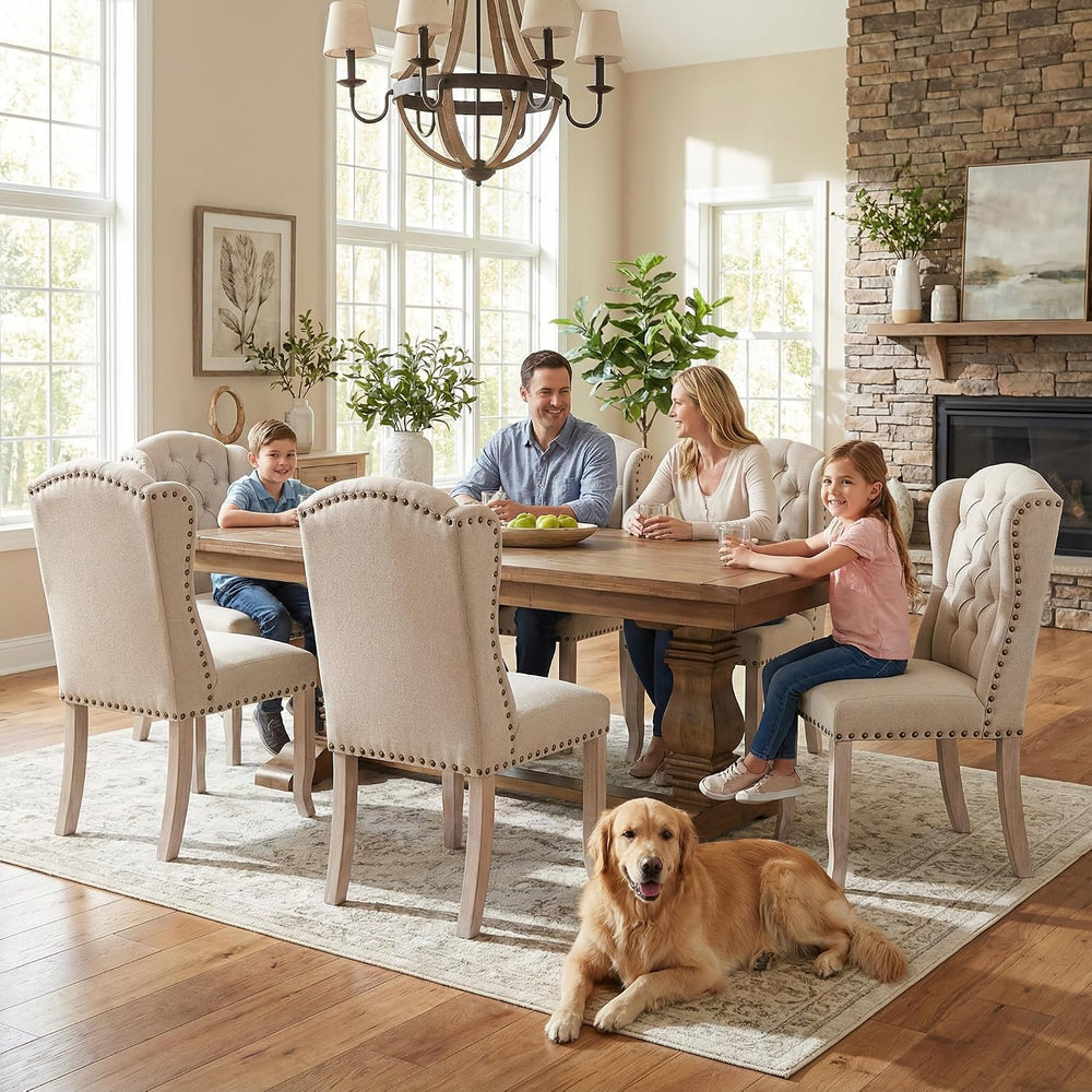 DUOMAY Modern Tufted Dining Chairs Set of 6, Linen Upholstered Dining Room Ch...