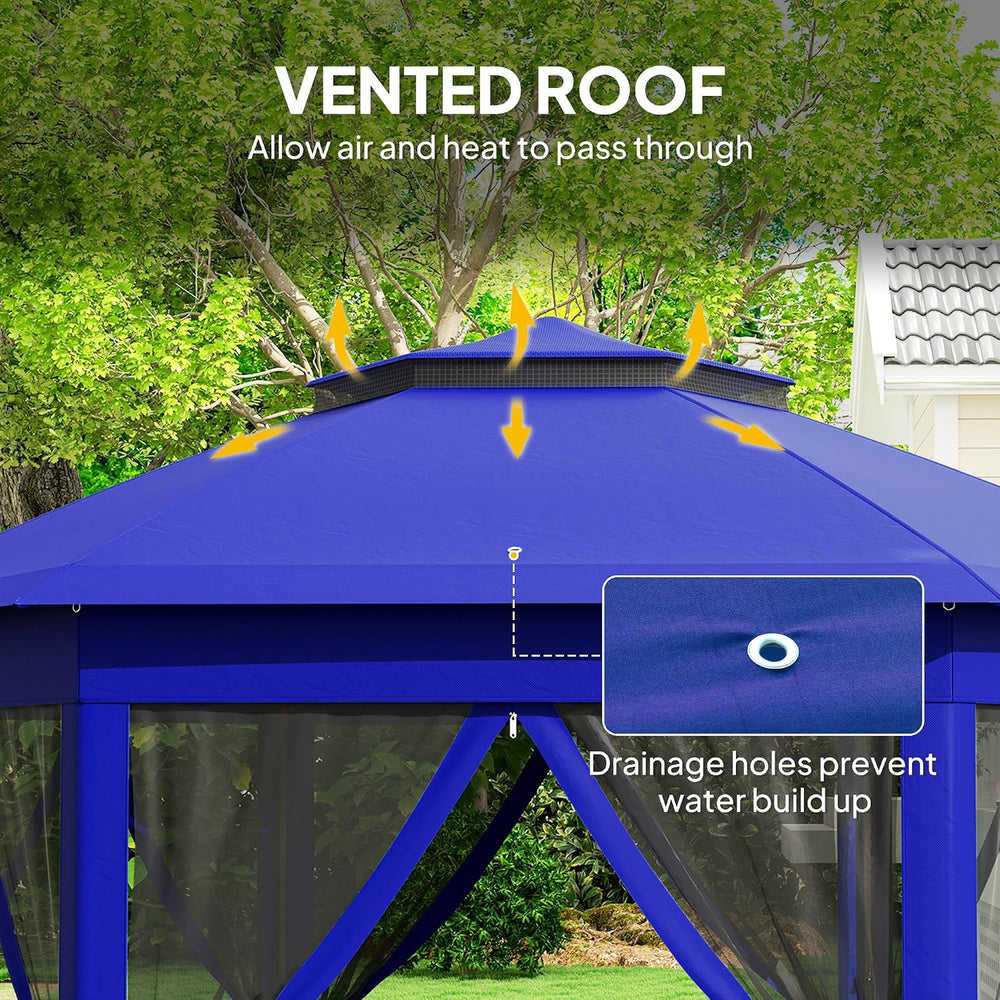 Outsunny 13' x 13' Pop Up Gazebo, Hexagonal Event Tent, Dark Blue and...