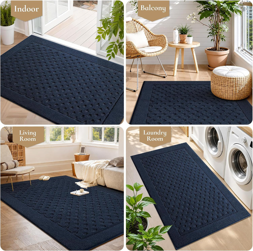 Dirt Trapper Door Mat 24"x 36", Non-Slip Entryway Rugs, Navy Blue