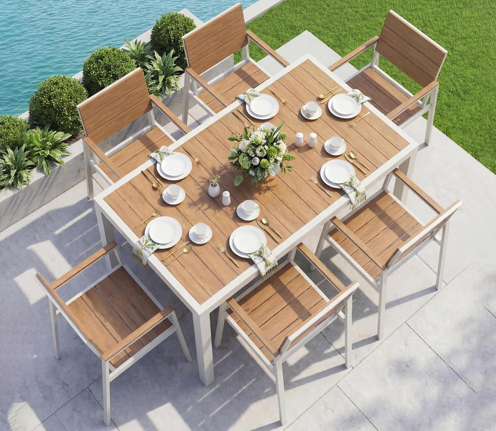 Vexwalx 7-Piece Outdoor Dining Set, Aluminum Dining Table Set for 6, Patio Ta...