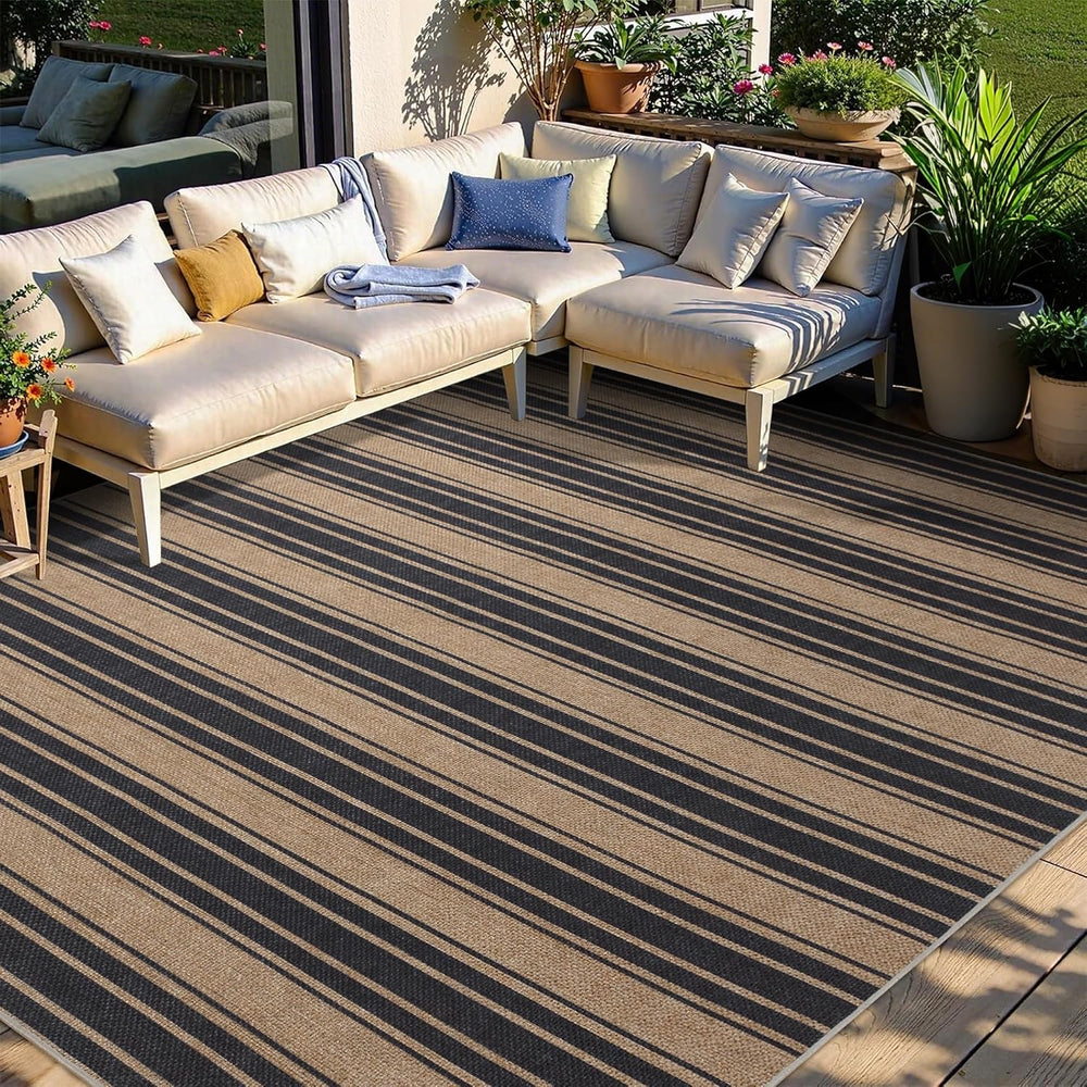 Zeeinx Striped Easy Jute Rug 8x10 Outdoor Rug Neutral Patio Rug
