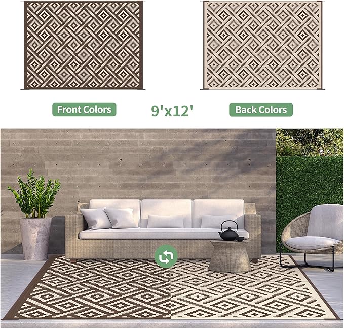 GENIMO Outdoor Rug for Patio Clearance, 9'x12' Waterproof Camping Mat...