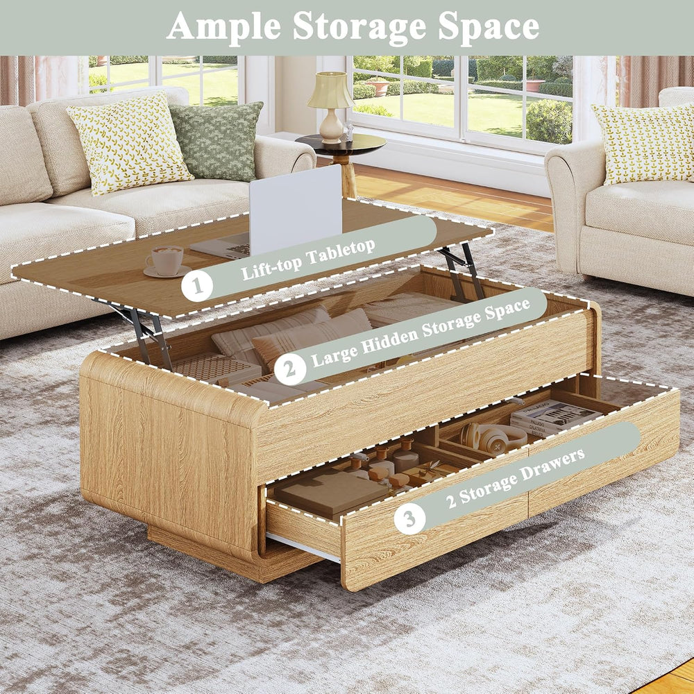 HUAHUU Lift Top Coffee Table with Storage, 2-Tier Center Table with 2 Drawers...