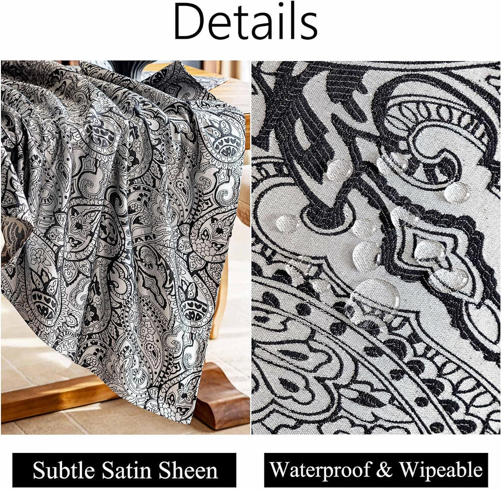 Black Jacquard Floral Tablecloth Rectangle 57”x70”, Waterproof & Wrinkle ...