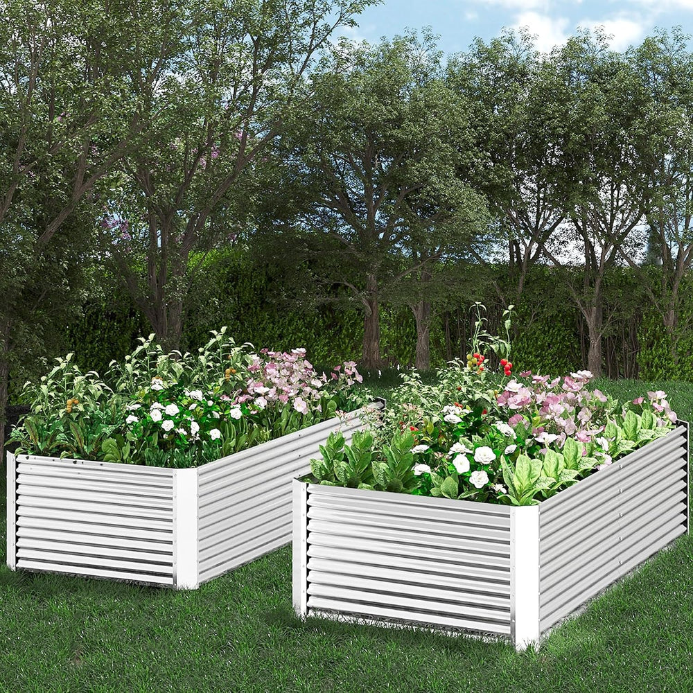 2pcs Tall 8ft Galvanized Raised Garden Bed Outdoor,Steel Garden Bed for Veget...