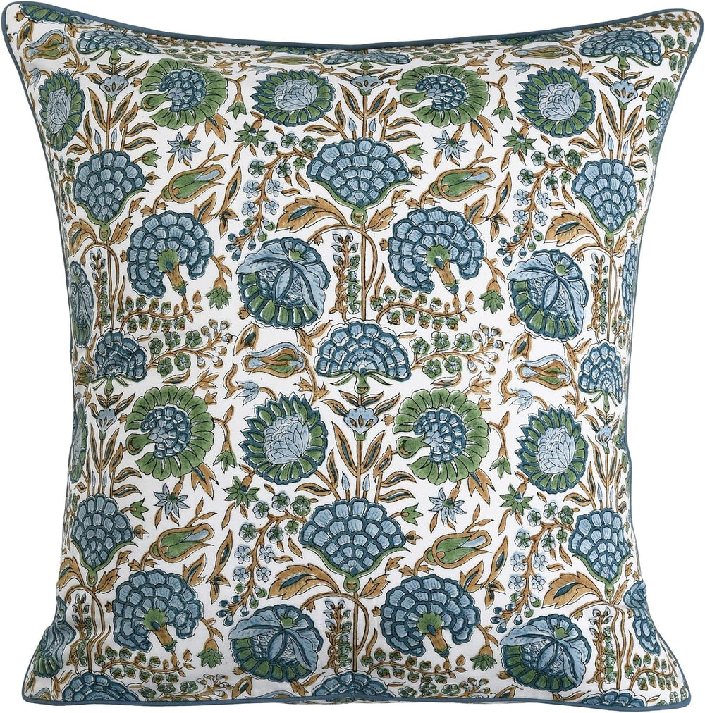 Ridhi Block Print Asparagus Green Pillow Cover 18" x 18" (Pack of 2...