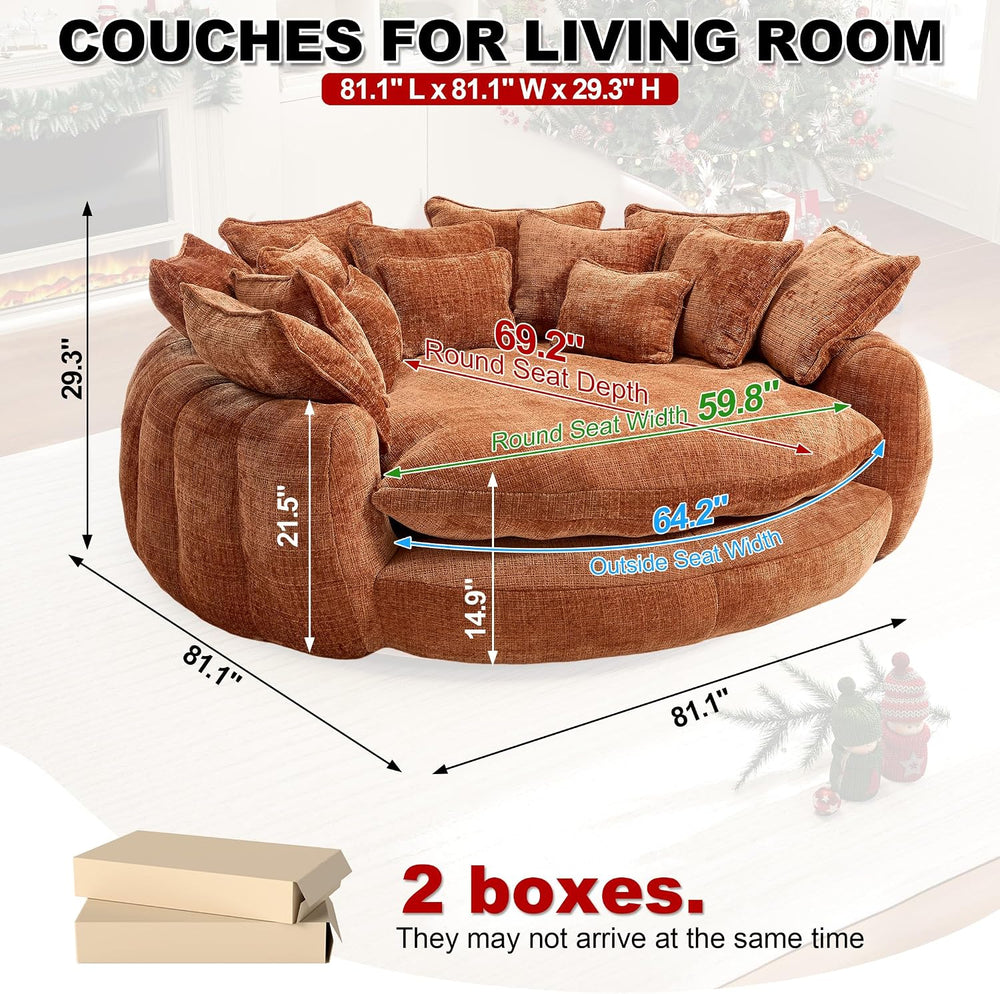 81.1" Cloud Couch Sleeper Sofa, Oversized Round Chaise Lounge Chair Indo...