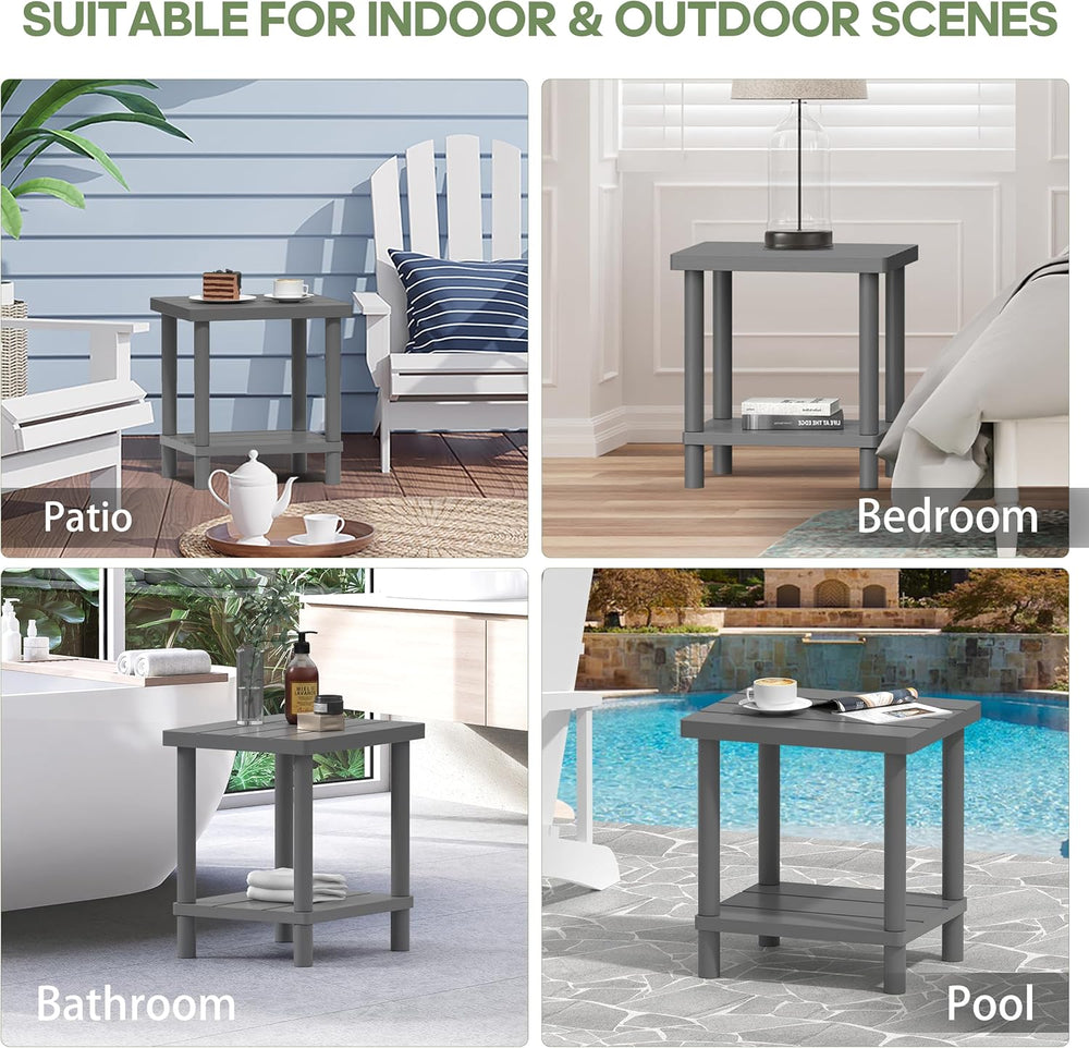 Outdoor Side Table with 2-Tier, Bamboo Small Patio Adirondack Tables