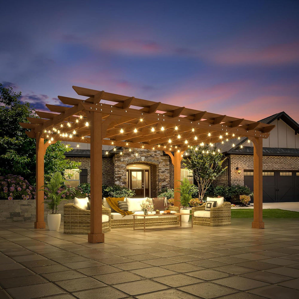 Yardenaler 10 x 14 FT Pergola, Cedar Wood Gazebo with Slatted Roof Trellis, O...