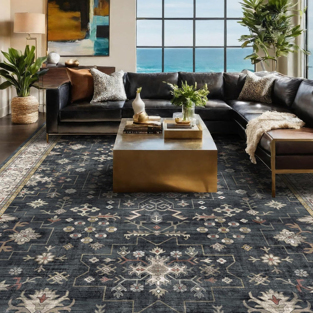 Black Farmhouse Washable 8x10 Area Rugs for Living Room, Bedroom, Dining Room...