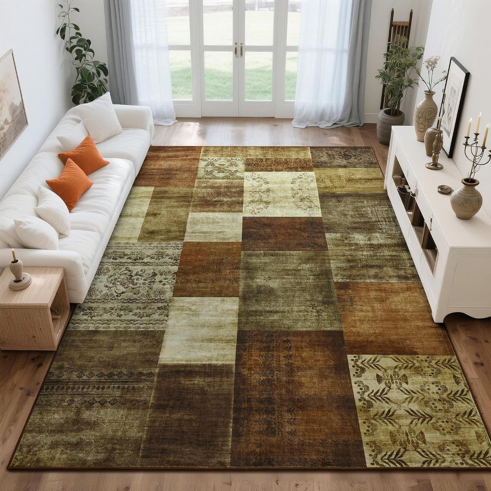 Tepook 6x9 Area Rugs for Living Room, Washable Geometric Brown Bedroom Rug