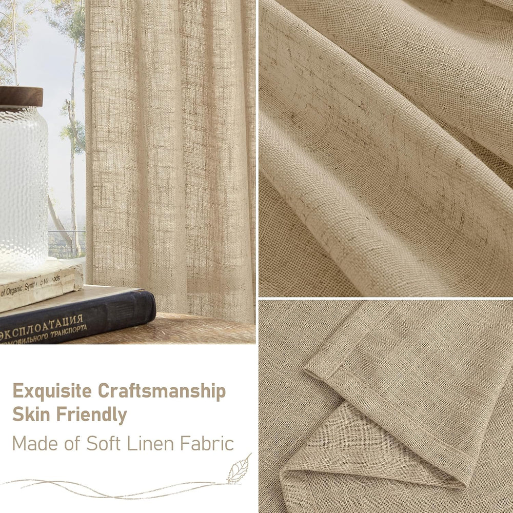 LAMIT Living Room Linen Curtains 95 Inch for Bedroom, Semi Sheer Panels