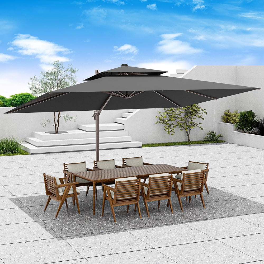 10x13' Cantilever Patio Outdoor Umbrella & Double Top, Grey