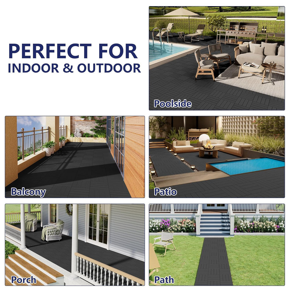 72 PCS Plastic Interlocking Deck Tiles - 12" x 12" Waterproof Indoo...