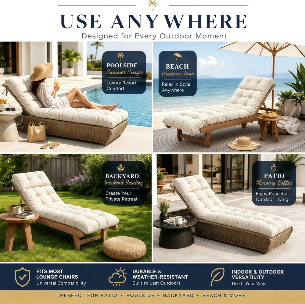 Chaise Lounge Cushion Outdoor, 74.4" x 22" Waterproof Patio Lounge ...
