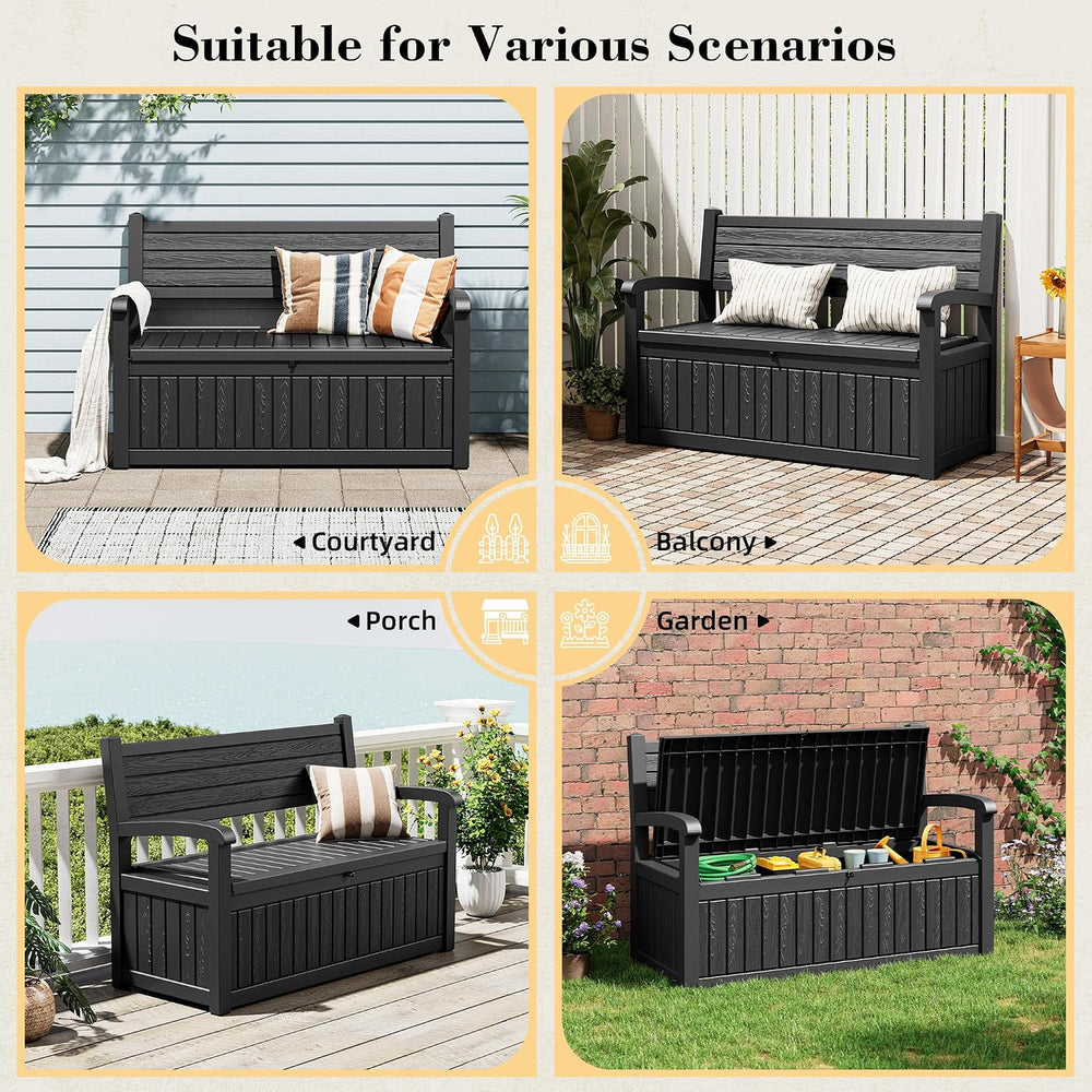 80 Gallon Deck Box Outdoor Storage Box Waterproof, Outdoor Storage Bench Doub...