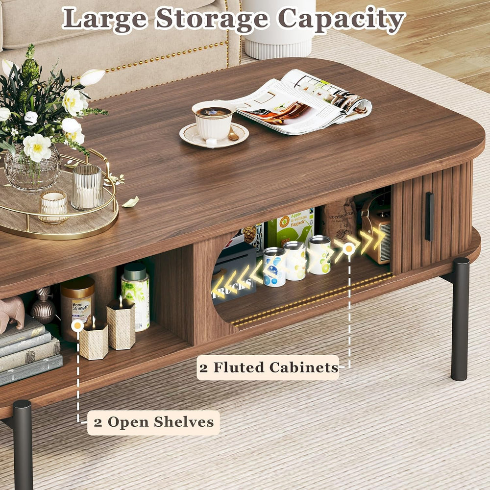 Coffee Table, 39.4" Fluted Coffee Table for Living Room, Mid Century Mod...