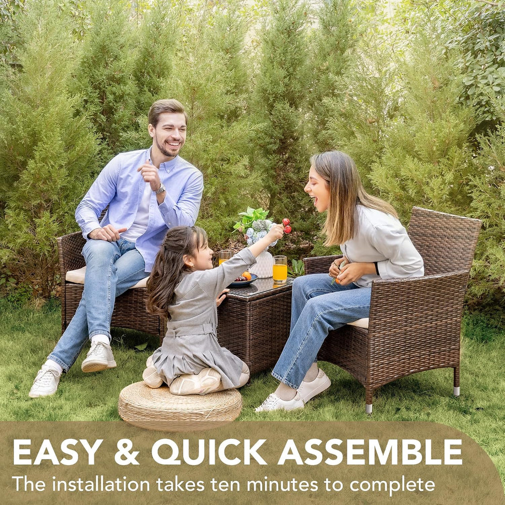 Devoko 3 Piece Patio Furniture Set Outdoor Wicker Conversation (Brown)